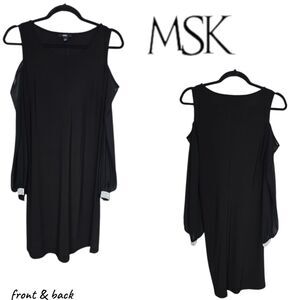 MSK Womens Sz 2 Black Mini Cocktail Dress Cold-Shoulder Embellished Cuffs Party